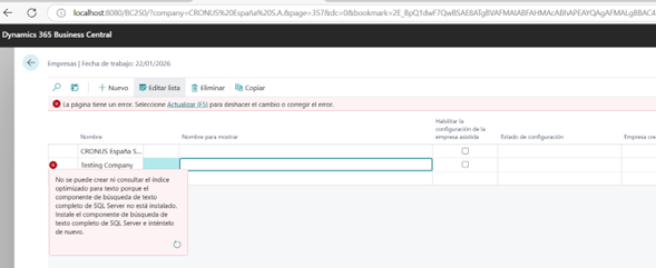 Error al crear empresa v 25.1